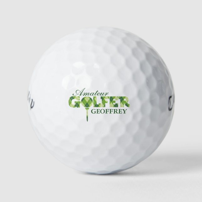 Pelotas De Golf Nombrado Amateur Golfer green plaid ball de golf (Anverso)