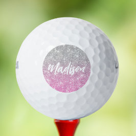 Pelotas De Golf Nombre de caligrafía de Purpurina rosado rosado de