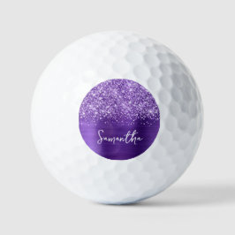 Pelotas De Golf Nombre de guión de glamour púrpura amatista brilla