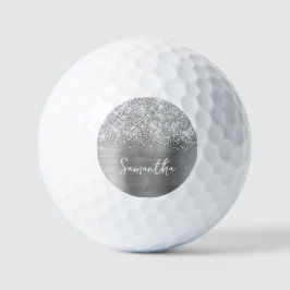Pelotas De Golf Nombre de guión Glam Plateado Brillante