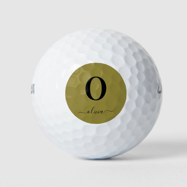 Pelotas De Golf Nombre De Guión Monograma Oro Personalizado Y Negr (Anverso)