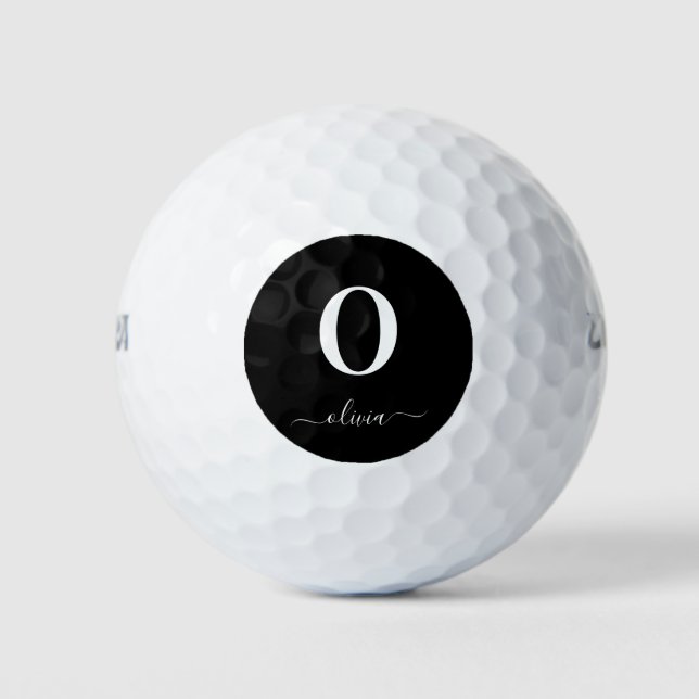 Pelotas De Golf Nombre De Guión Monograma Personalizado Blanco Y N (Anverso)