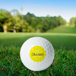 Pelotas De Golf Nombre de las iniciales del monograma amarillo<br><div class="desc">Fondo amarillo,  texto en blanco y negro. Personalice y agregue sus iniciales y nombre de monograma. Tanto para él como para ella. El nombre está escrito con una escritura de estilo con letras a mano moderna.</div>