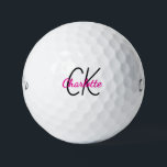 Pelotas De Golf Nombre de las iniciales del monograma rosa<br><div class="desc">Fondo blanco,  texto rosa caliente y negro. Personalice y agregue sus iniciales y nombre de monograma. El nombre está escrito con una escritura de estilo con letras a mano moderna.</div>