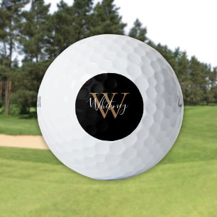 Pelotas De Golf Nombre de letra mayúscula moderna en negro y dorad