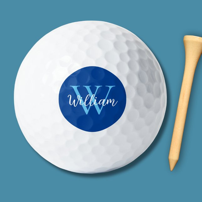 Pelotas De Golf Nombre de monograma azul personalizado (Blue monogram golf balls)