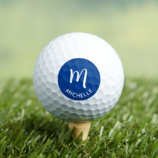 Pelotas De Golf Nombre de monograma azul Personalizado moderno
