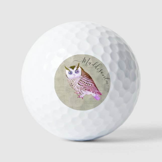 Pelotas De Golf Nombre de monograma de búho rosado ruso (Anverso)