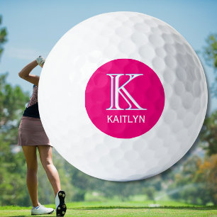Pelotas De Golf Nombre de monograma femenino rosa caliente diverti