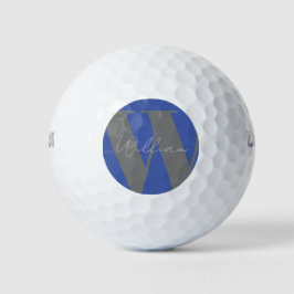 Pelotas De Golf Nombre de Monograma gris azul elegante moderno
