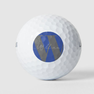 Pelotas De Golf Nombre de Monograma gris azul elegante moderno