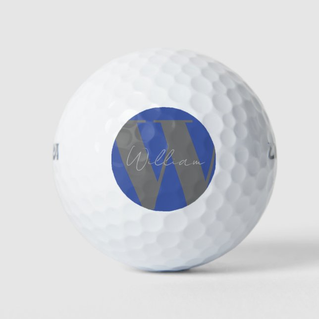 Pelotas De Golf Nombre de Monograma gris azul elegante moderno (Anverso)