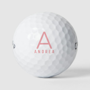 Pelotas De Golf Nombre de monograma moderno personalizado rosa