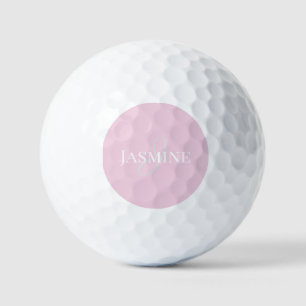 Pelotas De Golf Nombre de Monograma Rosa Claro Blanco Elegante Fem