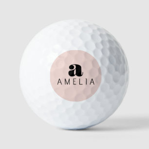 Pelotas De Golf Nombre de monograma rosa Rubor negrita moderno