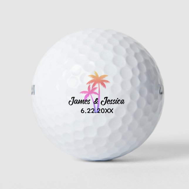 Pelotas De Golf Nombre del árbol de palmas y Favor de matrimonio d (Anverso)