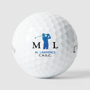 Pelotas De Golf Nombre del club de golf Abreviatura Monograma azul