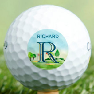 Pelotas De Golf Nombre del curso panorámico monograma del personal