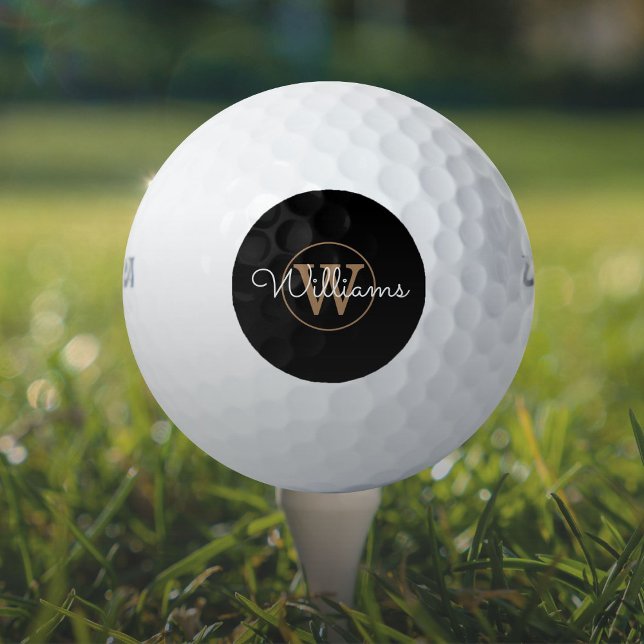 Pelotas De Golf Nombre del guión del monograma dorado Elegante (Gold Monogram Script Name Elegant Golf Balls)