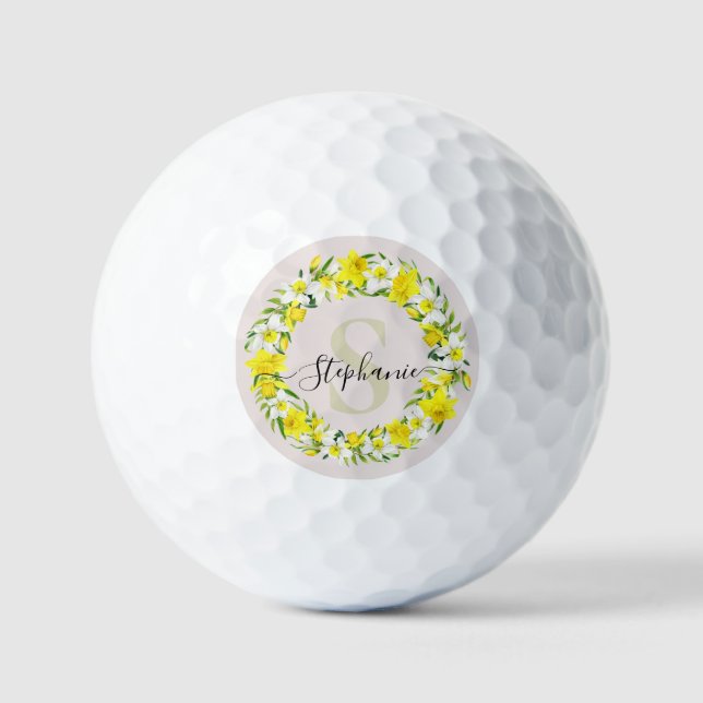 Pelotas De Golf Nombre del monograma Garland de Daffodils amarillo (Anverso)