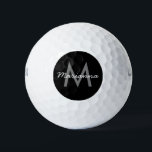 Pelotas De Golf Nombre del Monograma Moderno Blanco y Negro<br><div class="desc">Baloncesto de golf personalizado en un esquema clásico de color negro y blanco y gris oscuro con un moderno tipo de letra inicial y divertido nombre de guión o texto personalizado para un viaje de golf de un equipo de golf o fiesta de boda. Si desea cambiar los tipos de...</div>