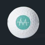 Pelotas De Golf Nombre del Monograma Moderno Turquesa Aqua Azul<br><div class="desc">Baloncesto de golf personalizado en un esquema de color azul y turquesa con un moderno tipo de letra inicial y divertido nombre de guión o texto personalizado para un partido de golf o un viaje de fiesta de boda. Si desea cambiar los tipos de letra o los colores, puede editar...</div>