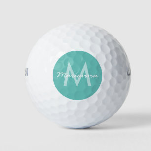 Pelotas De Golf Nombre del Monograma Moderno Turquesa Aqua Azul
