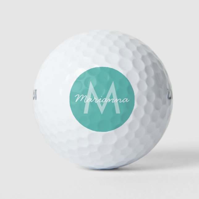 Pelotas De Golf Nombre del Monograma Moderno Turquesa Aqua Azul (Anverso)