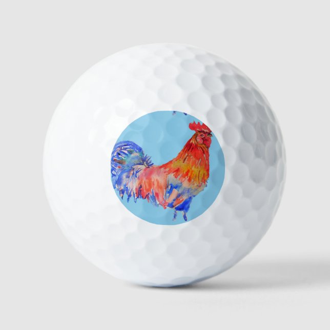 Pelotas De Golf Nombre del padre del gallo rojo de pollo acuarela
