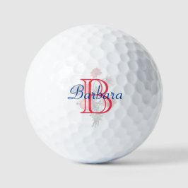 Pelotas De Golf Nombre floral elegante y monograma personalizado