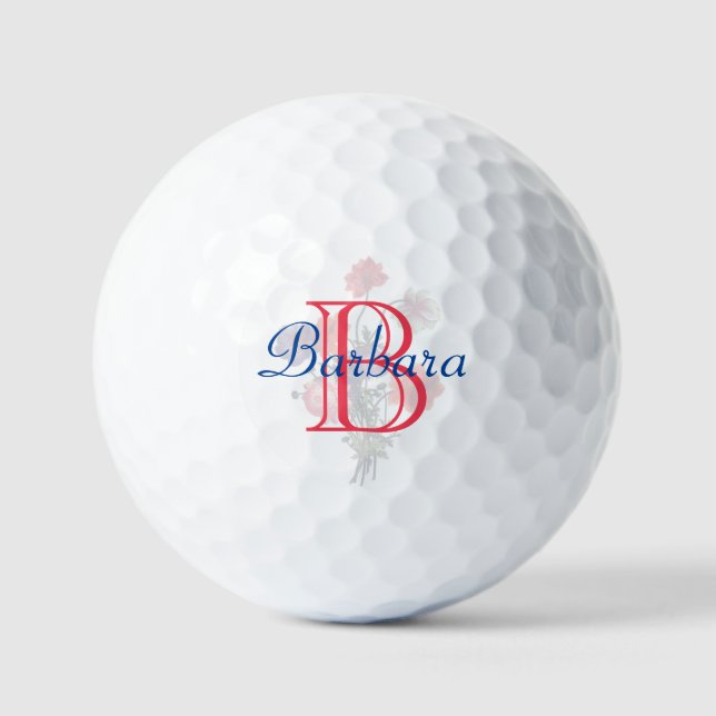 Pelotas De Golf Nombre floral elegante y monograma personalizado (Anverso)