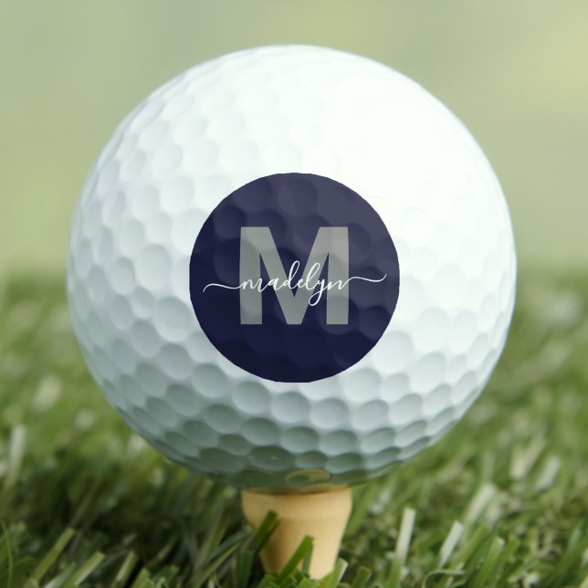 Pelotas De Golf Nombre inicial del Monograma Azul de la Marina (Navy Blue Monogram Initial Name Golf Balls)