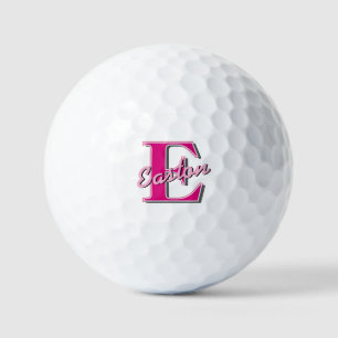 Pelotas De Golf Nombre inicial monograma personalizado rosa y gris