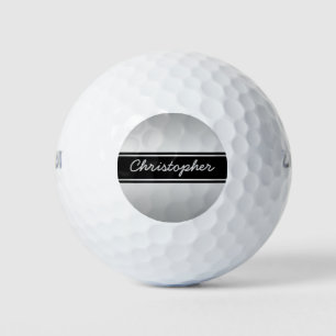 Pelotas De Golf Nombre manuscrito del monograma negro y plateado