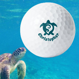 Pelotas De Golf Nombre Monograma Estilo Tribal Maorí Tortuga Marin