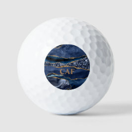 Pelotas De Golf Nombre Monogramado Azul Purpurina Oro Ágata Mármol