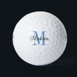 Pelotas De Golf Nombre negro inicial del monograma azul personaliz<br><div class="desc">Monograma azul personalizable una inicial con un nombre negro. Un diseño sencillo y elegante que puede ser fácilmente personalizar.</div>
