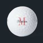 Pelotas De Golf Nombre negro inicial del monograma rosado del pers<br><div class="desc">Monograma rosa personalizable una inicial con un nombre negro. Un diseño sencillo y elegante que puede ser fácilmente personalizar.</div>