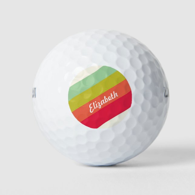 Pelotas De Golf Nombre personalizado arcoíris pastel (Anverso)