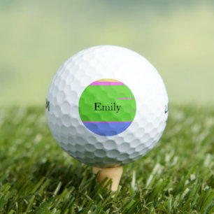 Pelotas De Golf Nombre personalizado azul de luz verde vibrante