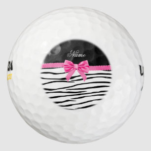 Pelotas De Golf Nombre personalizado cebra rayado arco rosa