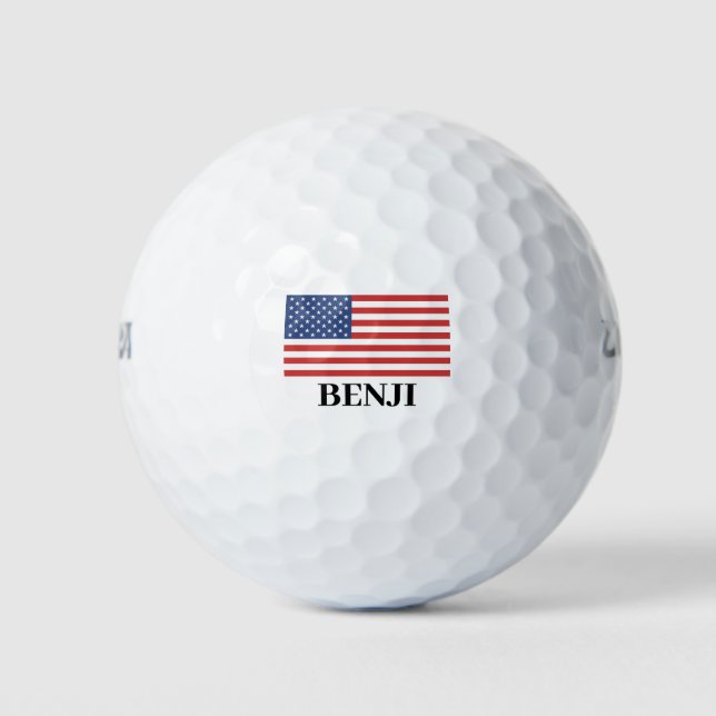 Pelotas De Golf Nombre personalizado con una bandera estadounidens (Anverso)