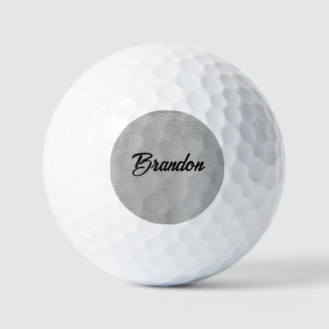 Pelotas De Golf Nombre personalizado de cuero gris (Anverso)