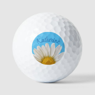 Pelotas De Golf Nombre personalizado de fondo azul de margarita bl