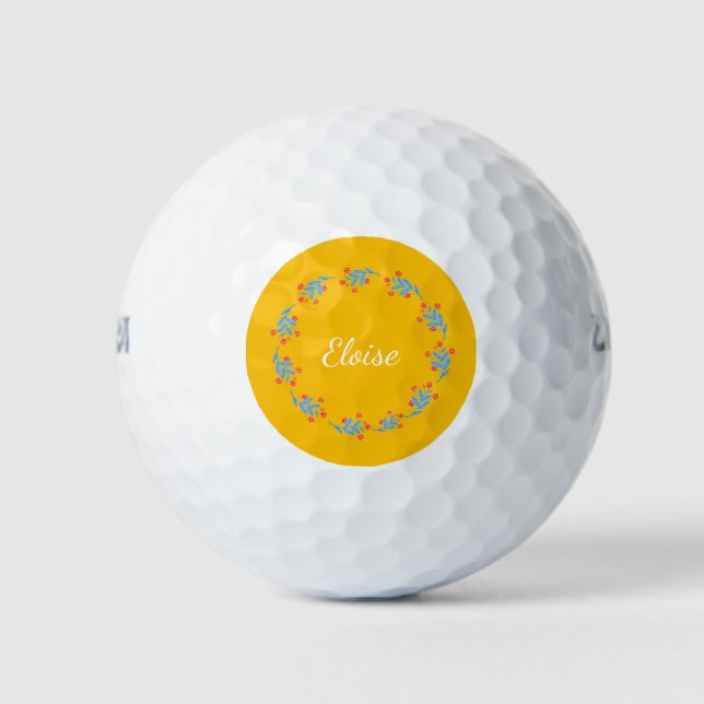 Pelotas De Golf Nombre personalizado de la flor folclórica escandi (Anverso)