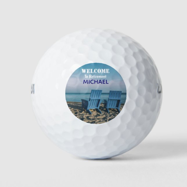 Pelotas De Golf Nombre personalizado de la playa de retiro feliz (Anverso)