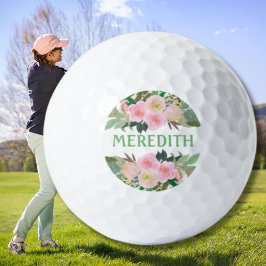 Pelotas De Golf Nombre personalizado de las bonitas flores rosas a