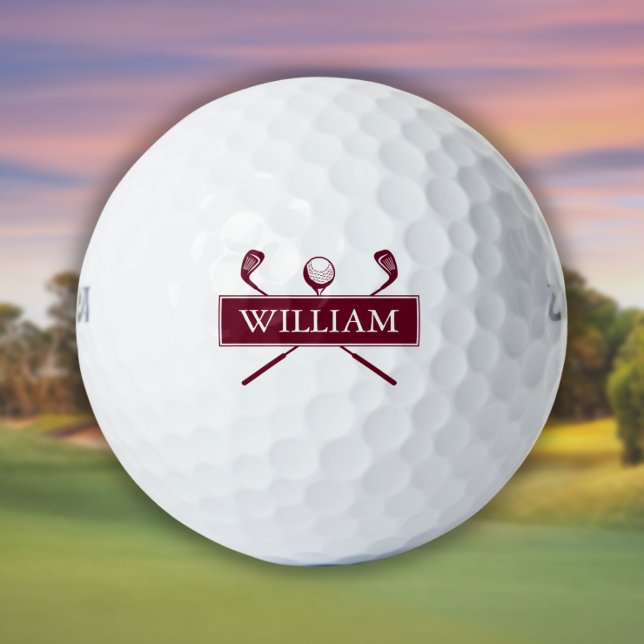 Pelotas De Golf Nombre personalizado de los clubes de borgoña (Personalized Name Burgundy Clubs Golf Balls)
