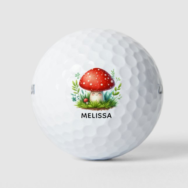 Pelotas De Golf Nombre personalizado del Ilustracion Happy Mushroo (Anverso)