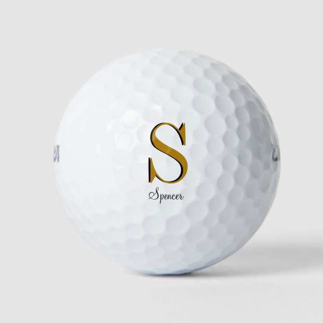 Pelotas De Golf Nombre personalizado del monograma dorado inicial (Anverso)
